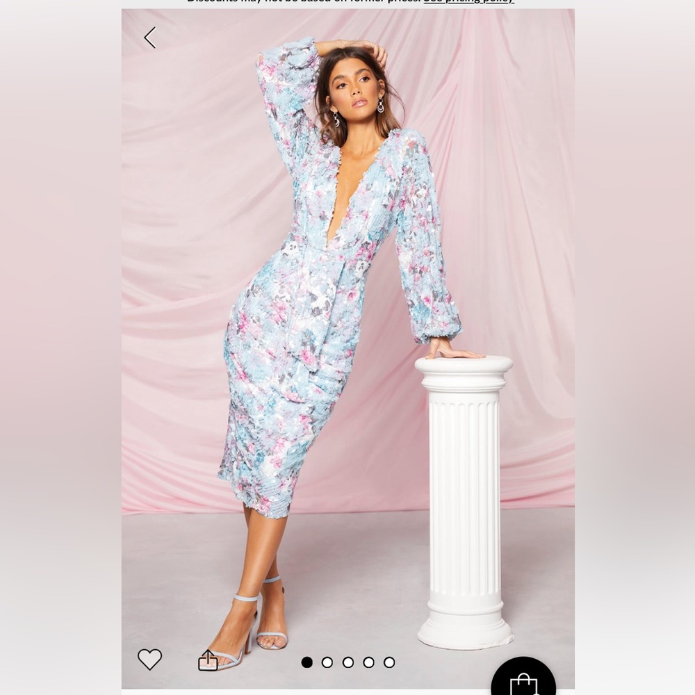 SEQUIN PUFF SLEEVE MIDI DRESS